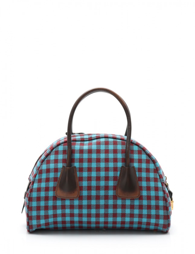 プラダ PRADA ハンドバッグ ミニボストン チェック ターコイズブルー 