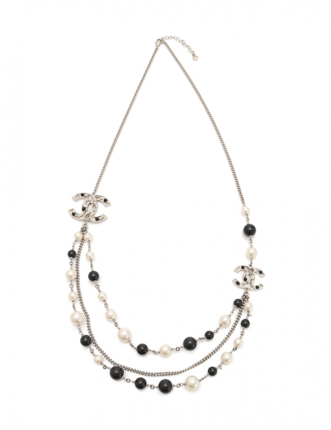 シャネル CHANEL ロングネックレス ココマーク 黒 白 シルバー 