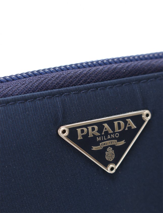 プラダ PRADA ラウンドファスナー二つ折り財布 ネイビー 小物 ナイロン 