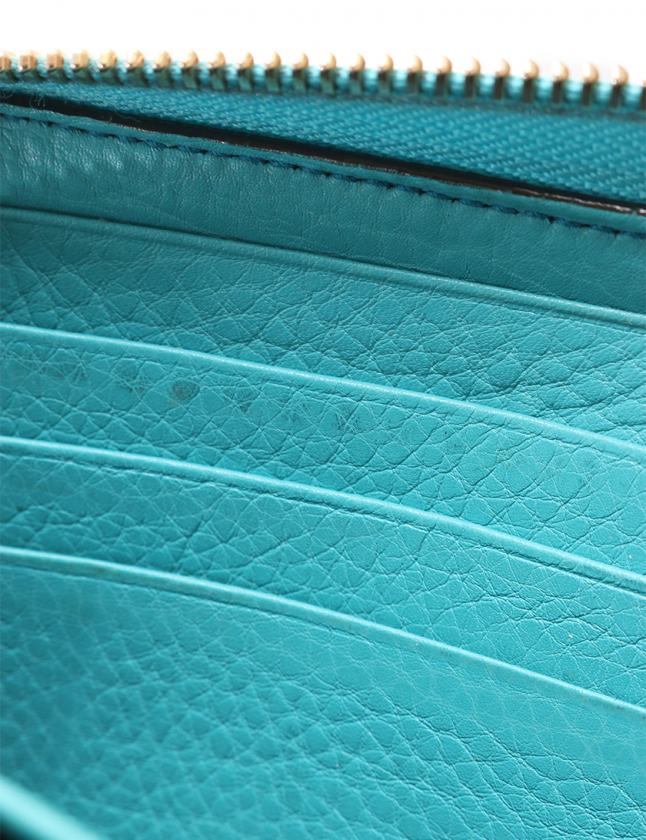 グッチ 長財布 インターロッキング ラウンドファスナー ターコイズ ブルー