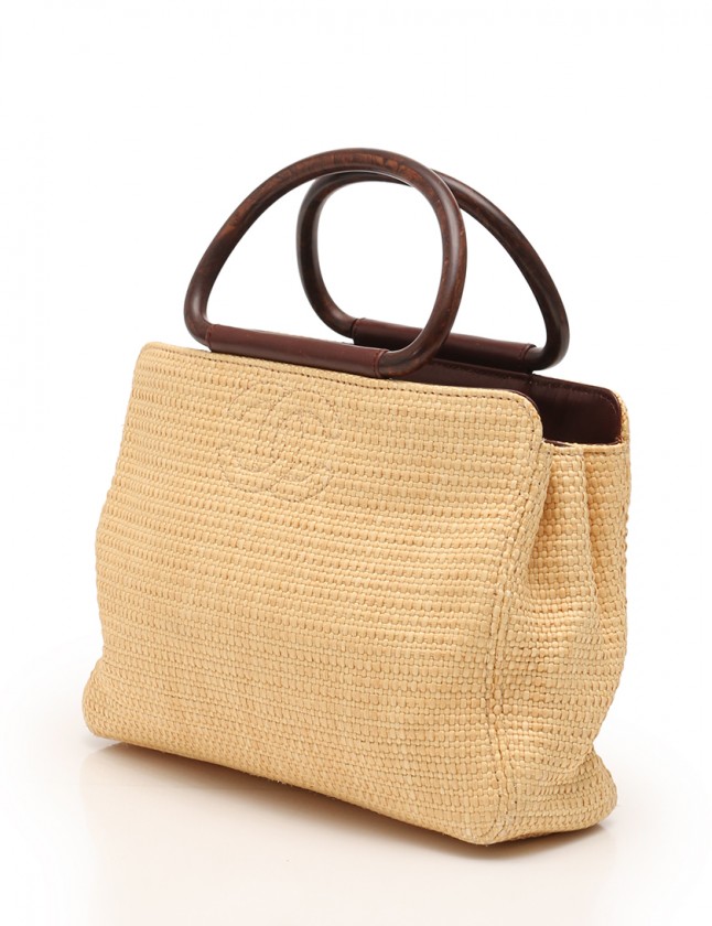 シャネル CHANEL ハンドバッグ カゴバッグ ベージュ 茶 ストロー 