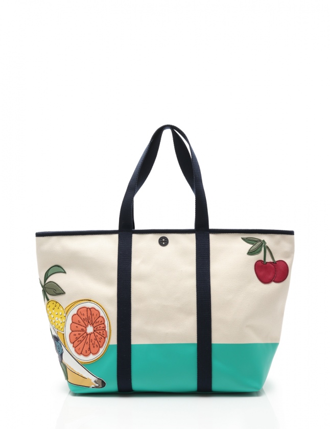 トリーバーチ TORY BURCH トートバッグ コーティングキャンバス ブルー×ダークブラウン×ブラウン バッグ トリーバーチ TORY BURCH トートバッグ キャンバスコーティング