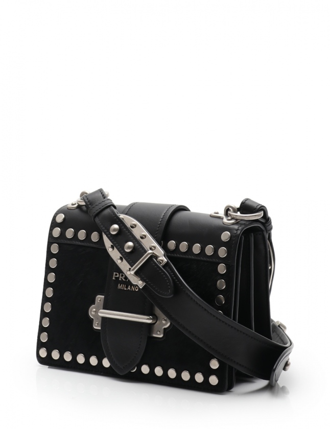 プラダ PRADA ショルダーバッグ カイエ 黒 1BD045 レザー ハラコ 