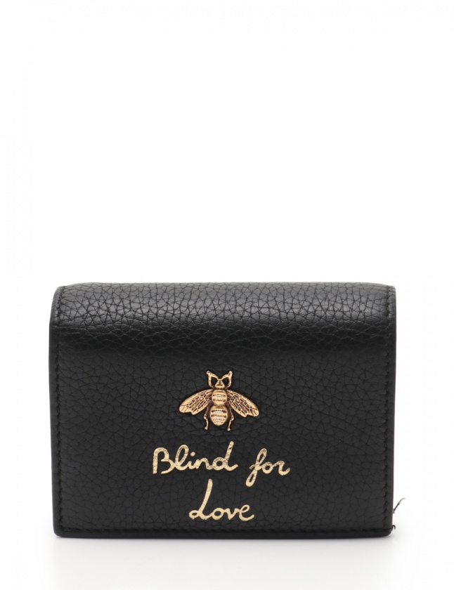 グッチ GUCCI 二つ折り財布 アニマリエ 黒 ゴールド 小物 レザー 