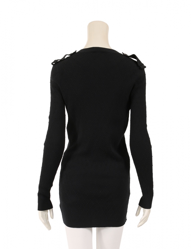 シャネル CHANEL ロングカーディガン 黒 38 トップス 無地 長袖 S