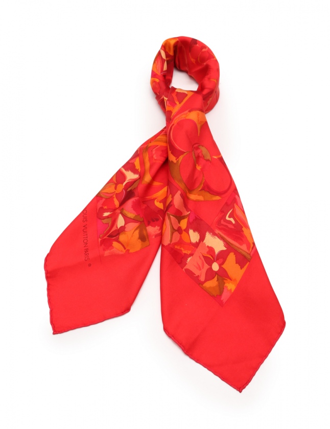 ルイ・ヴィトン シルクスカーフ 赤　モノグラム柄 louis vuitton スカーフ 赤 ウィメンズ シルクスカーフ&バンドー