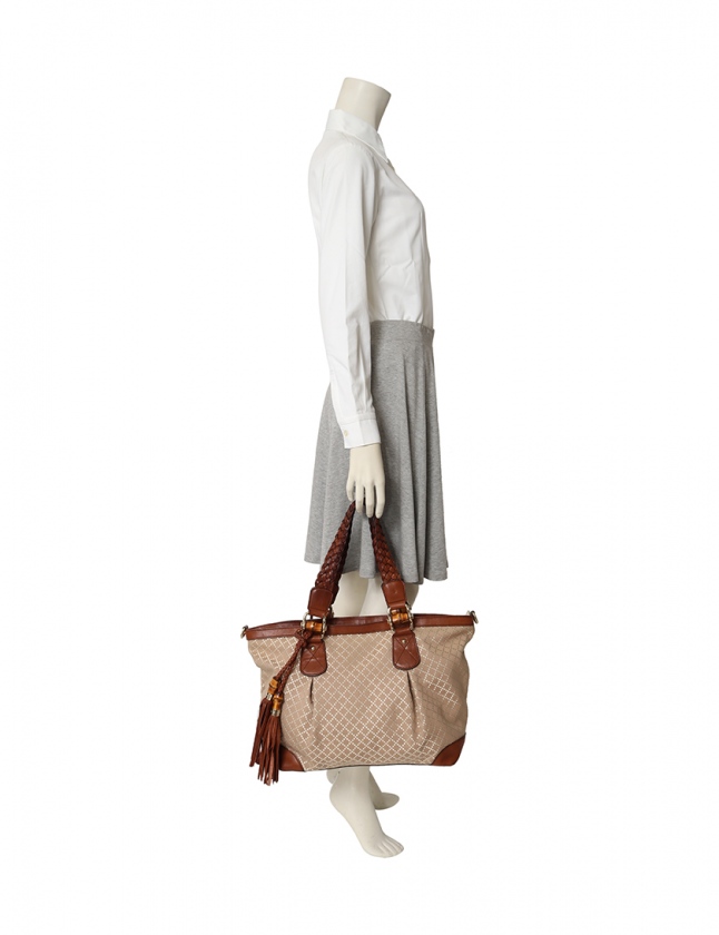 グッチ GUCCI トートバッグ ディアマンテ バンブー ベージュ ブラウン 