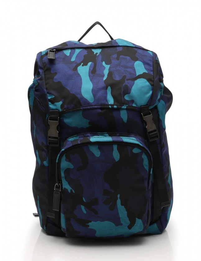 プラダ PRADA バックパック リュック カモフラ柄 迷彩柄 ネイビー 水色  