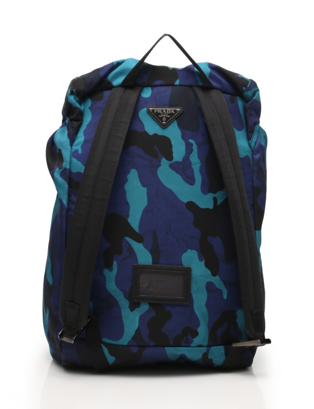 プラダ PRADA バックパック リュック カモフラ柄 迷彩柄 ネイビー 水色  
