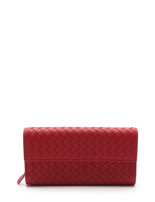 ボッテガヴェネタ BOTTEGA VENETA 二つ折り長財布 イントレチャート 赤 