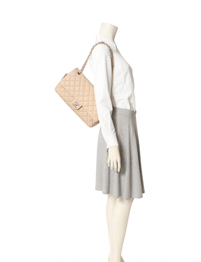 シャネル Chanel チェーンショルダーバッグ マトラッセ ベージュ A キャビアスキン シルバー金具 レディース 114 ベクトルパーク