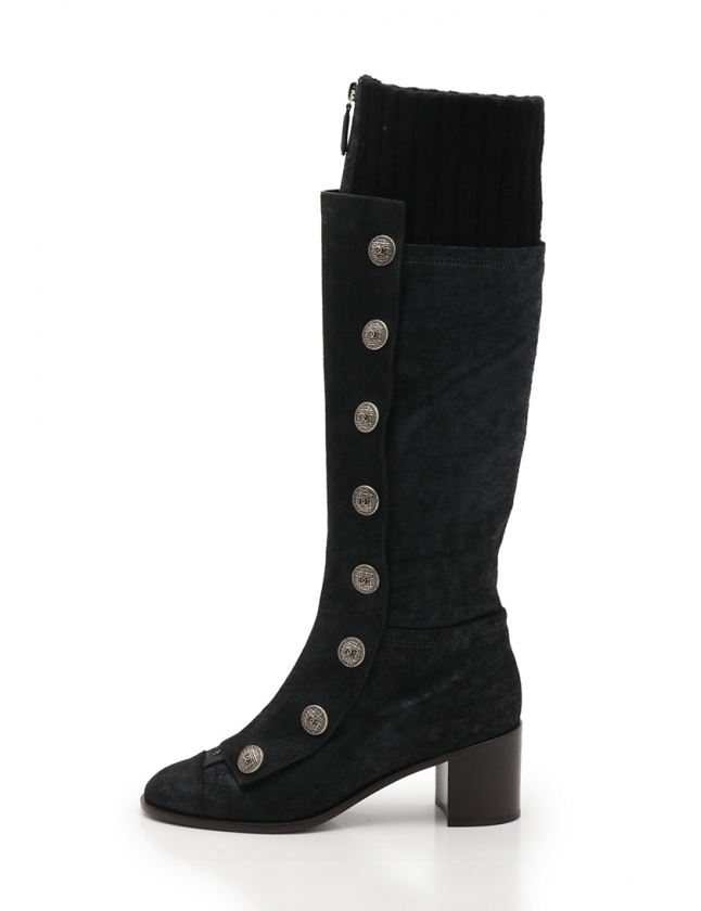 シャネル CHANEL ロングブーツ 黒 37 シューズ 24cm G29222 スエード