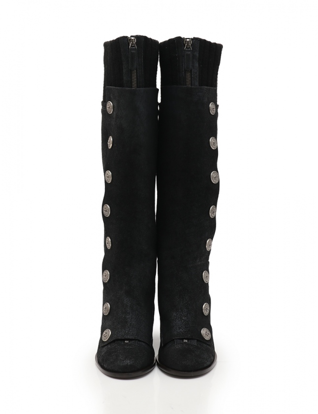 シャネル CHANEL ロングブーツ 黒 37 シューズ 24cm G29222 スエード