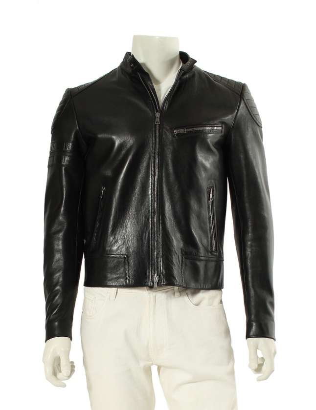 グッチ GUCCI シングルライダースジャケット 黒 46 アウター 無地 XS 
