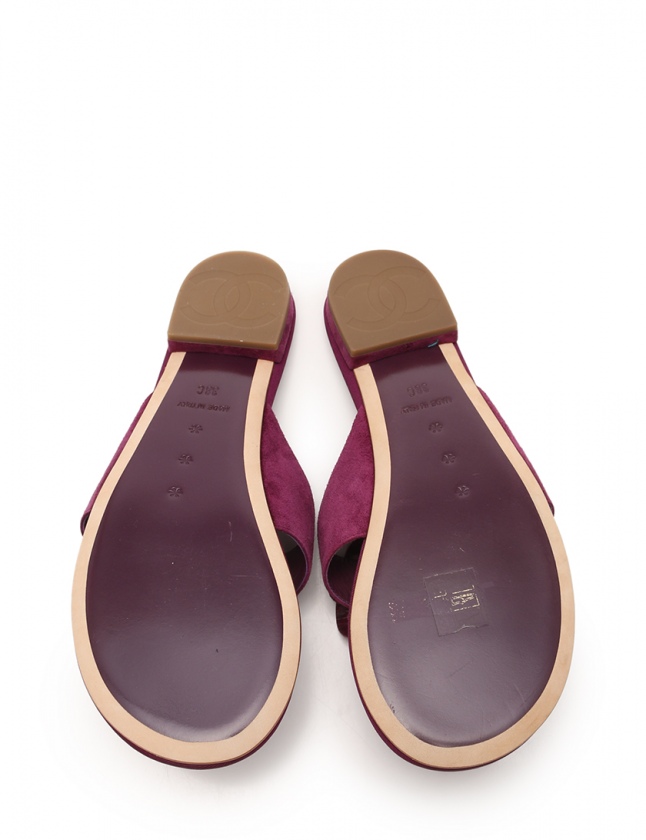 シャネル CHANEL サンダル トング カメリア 紫 38C シューズ 25cm