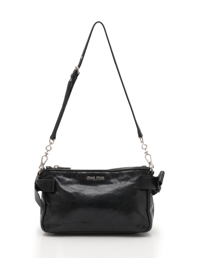 ミュウミュウ miumiu ショルダーバッグ 黒 RR1892 レザー サイドリボン 