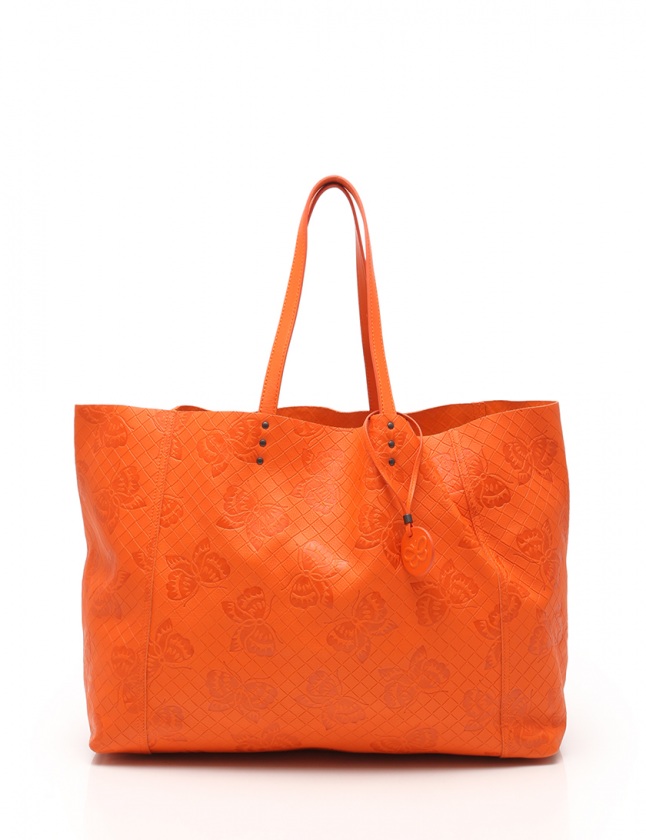 ボッテガヴェネタ BOTTEGA VENETA トートバッグ 蝶柄 オレンジ レザー 