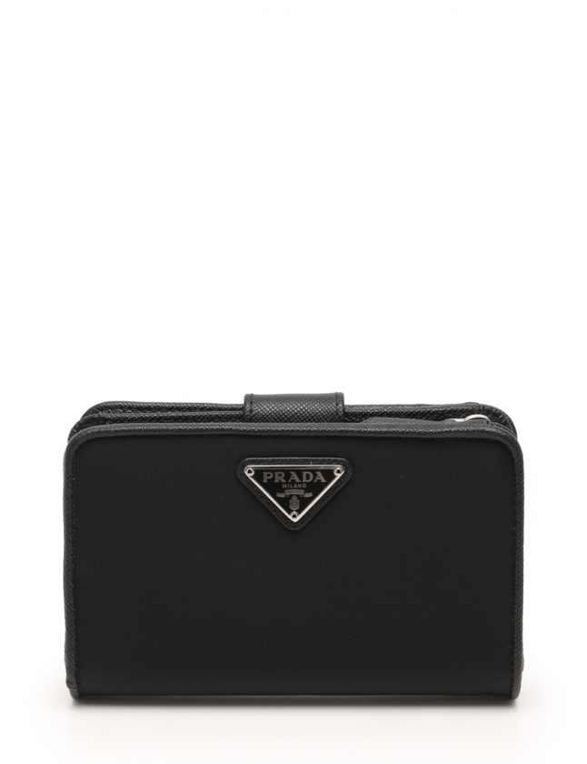 プラダ PRADA ニつ折り財布 黒 小物 ナイロン サフィアーノレザー 