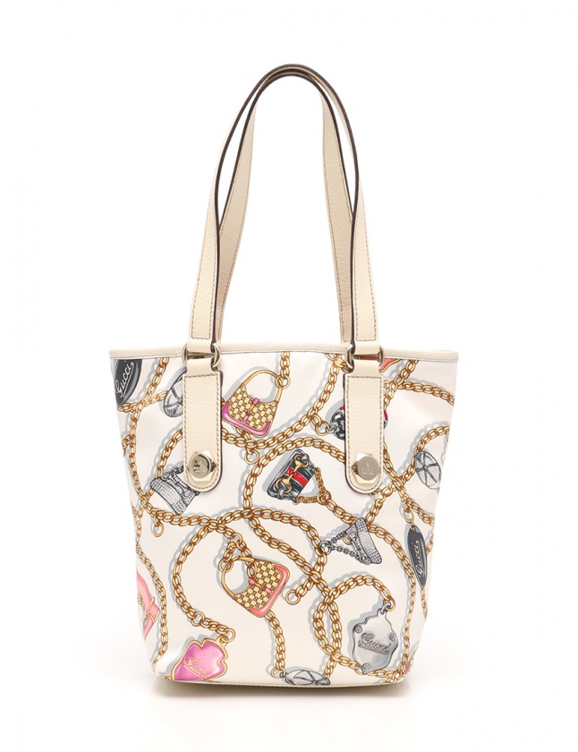 グッチ GUCCI トートバッグ チェーン柄 アイボリー マルチカラー 