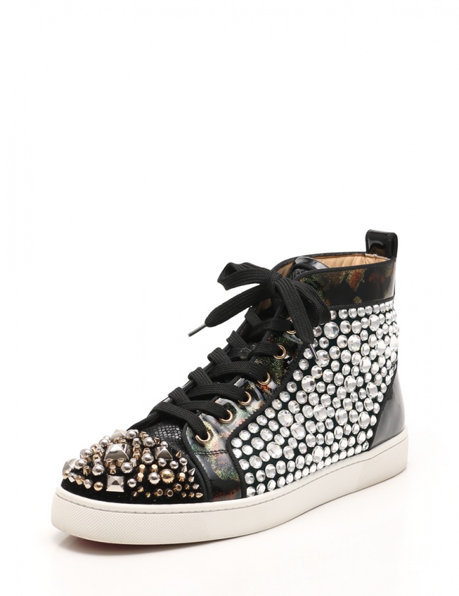 クリスチャンルブタン Christian Louboutin ハイカットスニーカー ルイス 黒 マルチカラー 41 5 シューズ 26 5cm エナメルレザー ラインストーン スパイクスタッズ スパンコール メンズ 114 ベクトルパーク