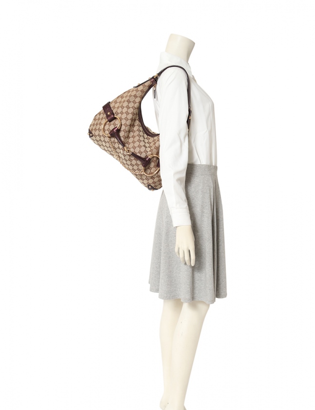 グッチ GUCCI ショルダーバッグ GGキャンバス ホースビット ベージュ