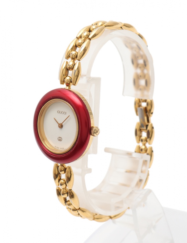 グッチ GUCCI 腕時計 チェンジベゼル クオーツ ゴールド 赤 1100-L SS 