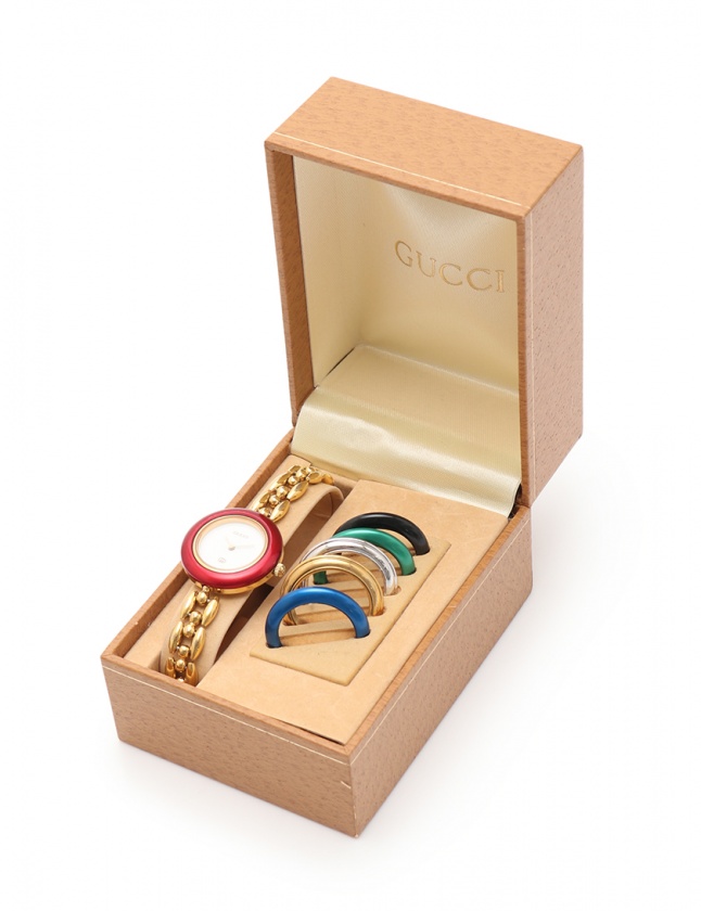 グッチ GUCCI 腕時計 チェンジベゼル クオーツ ゴールド 赤 1100-L SS