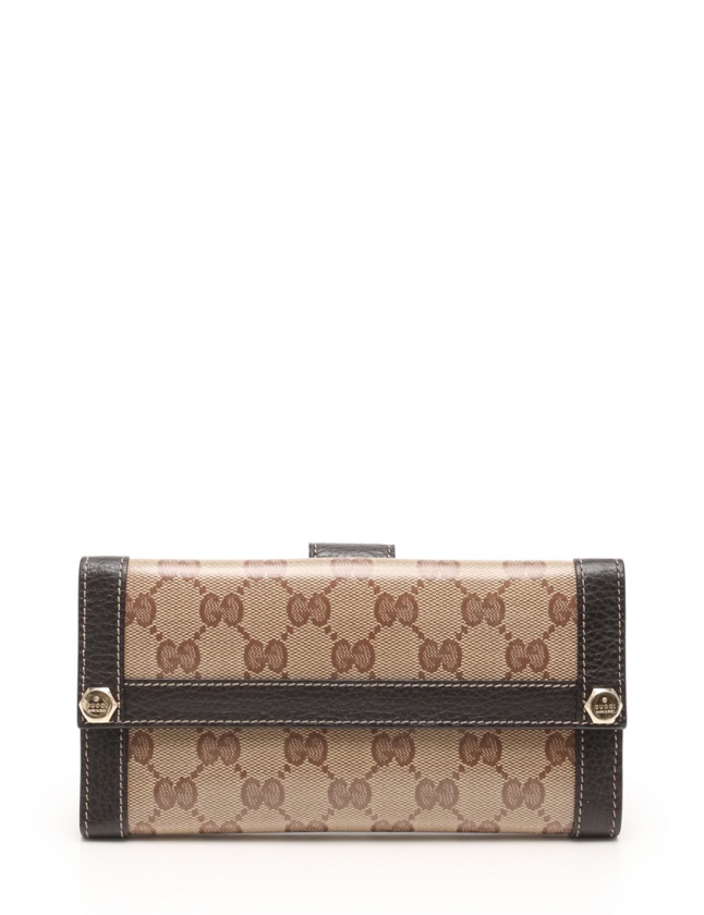 グッチ GUCCI 二つ折り長財布 GGクリスタル ベージュ ダークブラウン 