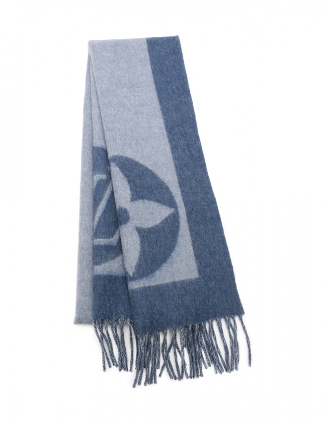 ルイヴィトン LOUIS VUITTON マフラー モノグラム 青 水色 小物 ウール  