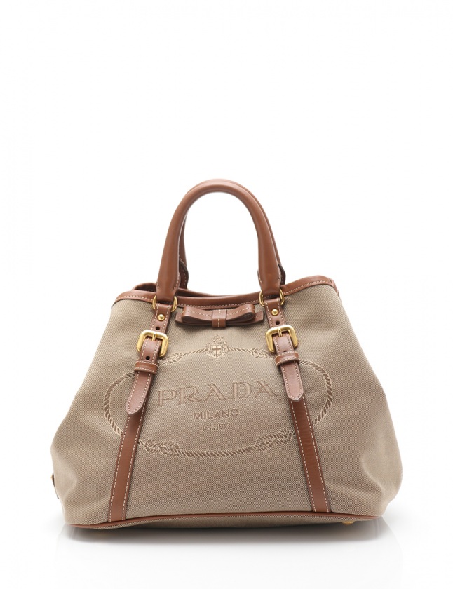 プラダ PRADA トートバッグ ショルダーバッグ ロゴジャガード ベージュ  