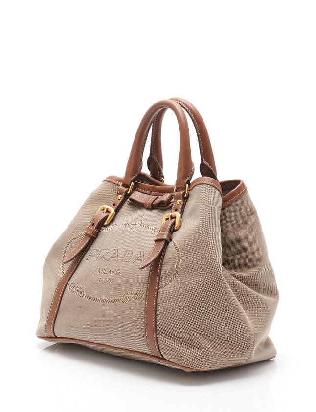 プラダ PRADA トートバッグ ショルダーバッグ ロゴジャガード ベージュ  
