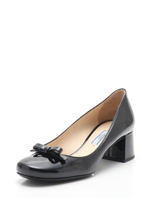 プラダ PRADA パンプス ヒール 黒 37 シューズ 24cm DNC672 エナメル 