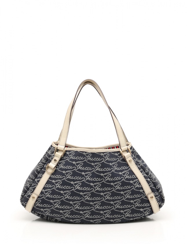 グッチ GUCCI ハンドバッグ アビー ネイビー 白 130736 キャンバス 