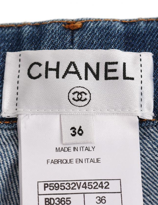 シャネル CHANEL デニムパンツ ジーンズ 青 赤 白 36 ボトムス 
