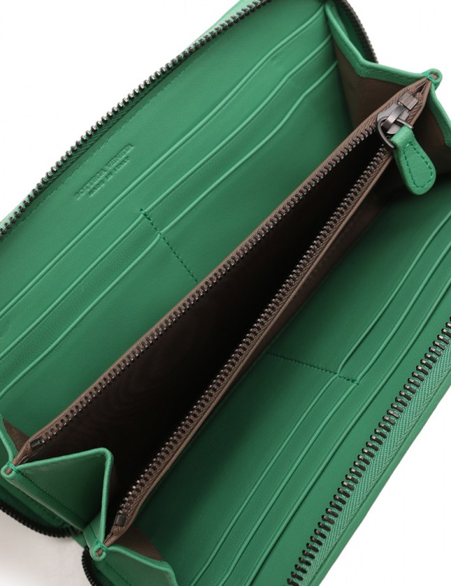 ボッテガヴェネタ Bottega Veneta ラウンドファスナー長財布 イントレチャート ジップアラウンドウォレット 緑 グレー 小物 レザー アイヤーズ レディース 114 ベクトルパーク
