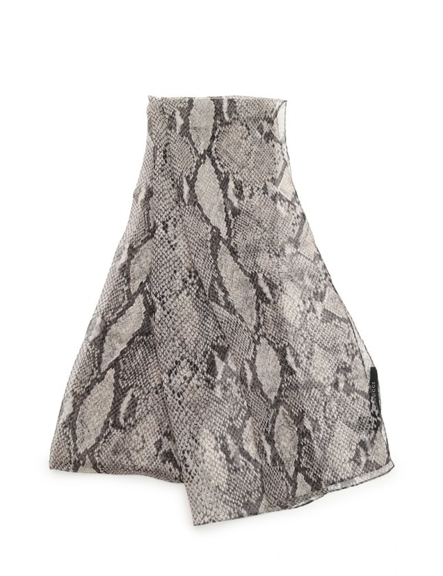 グッチ GUCCI ストール グレー 黒 小物 パイソン柄 シルク レディース