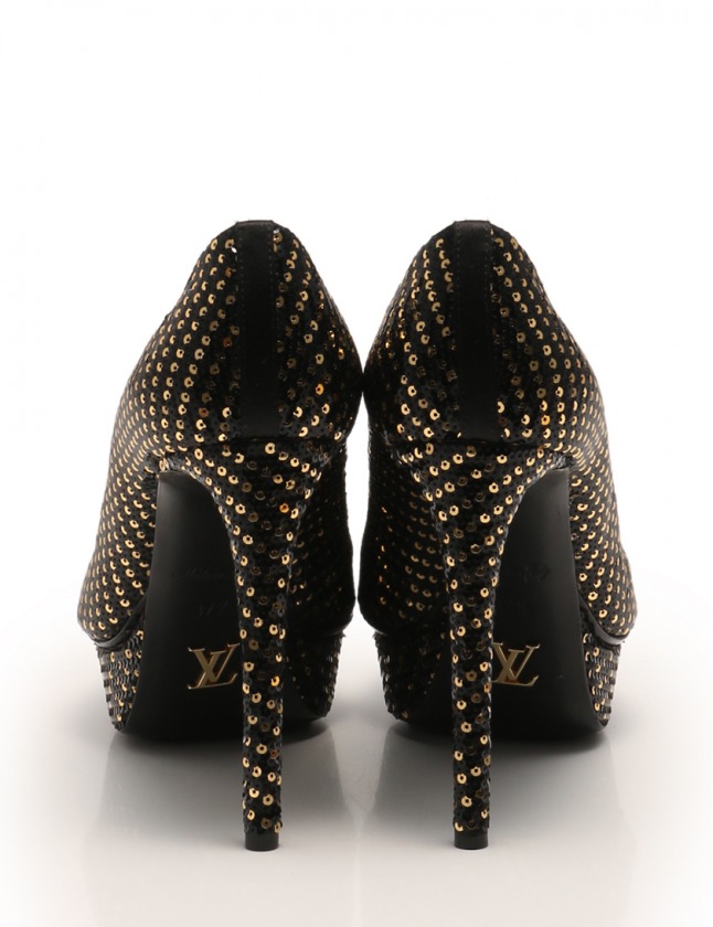 ルイヴィトン LOUIS VUITTON パンプス ヒール スパンコール 黒 