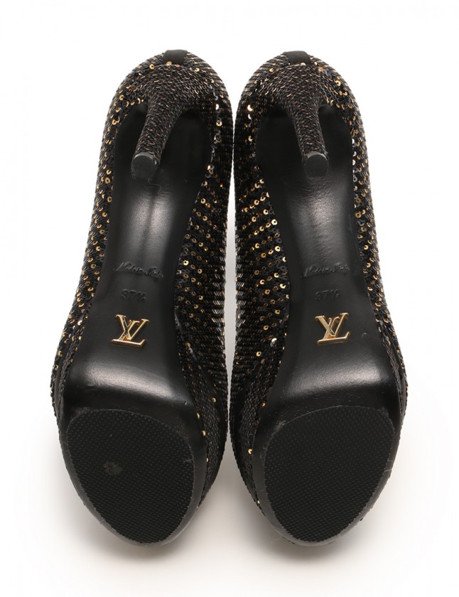 ルイヴィトン LOUIS VUITTON パンプス ヒール スパンコール 黒 