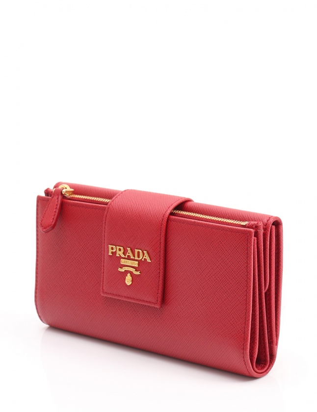 プラダ PRADA 二つ折り長財布 赤 小物 サフィアーノレザー 1ML006 
