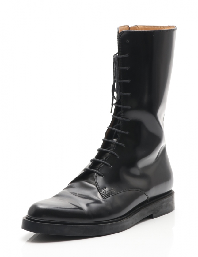 グッチ GUCCI レースアップブーツ 黒 8.5 シューズ 27cm 225072 レザー  