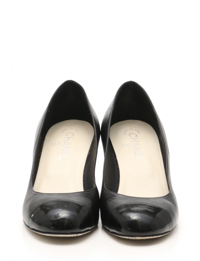 シャネル CHANEL ウェッジソールパンプス ヒール 黒 38.5 シューズ 