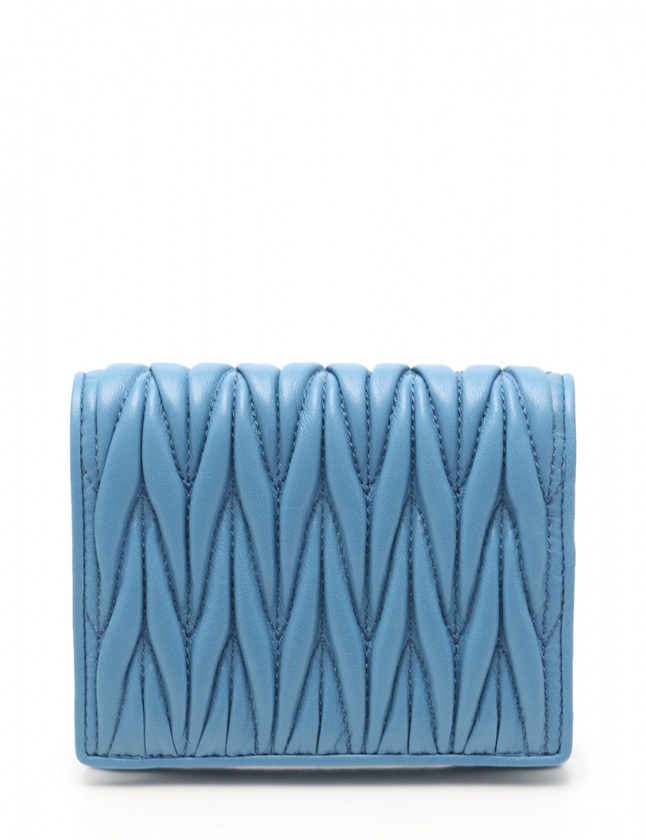ミュウミュウ miumiu 二つ折り財布 マテラッセ 水色 小物 レザー 