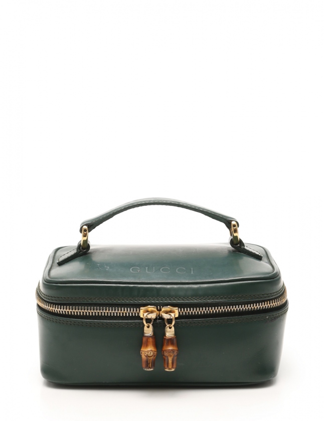 グッチ GUCCI 化粧ポーチ バンブー バニティバッグ 緑 小物 エナメル 