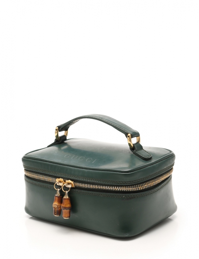 グッチ GUCCI 化粧ポーチ バンブー バニティバッグ 緑 小物 エナメル 