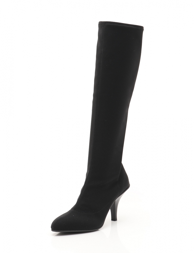 プラダ PRADA ロングブーツ 黒 37 シューズ 24cm ストレッチ 