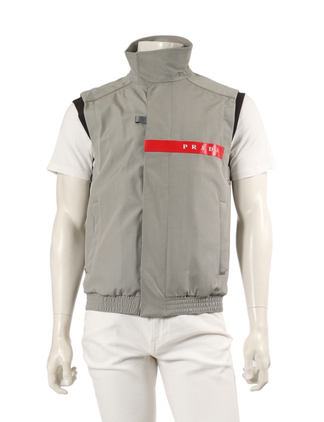 プラダスポーツ PRADA SPORT トップス ベスト グレー 赤 48 トップス 