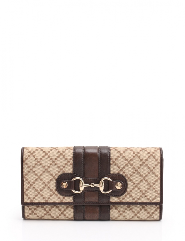 グッチ GUCCI 二つ折り長財布 ディアマンテ ホースビット ベージュ  