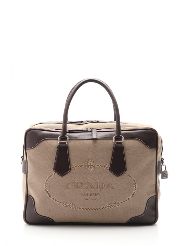 プラダ PRADA ビジネスバッグ 茶 キャンバス レザー メンズ 114