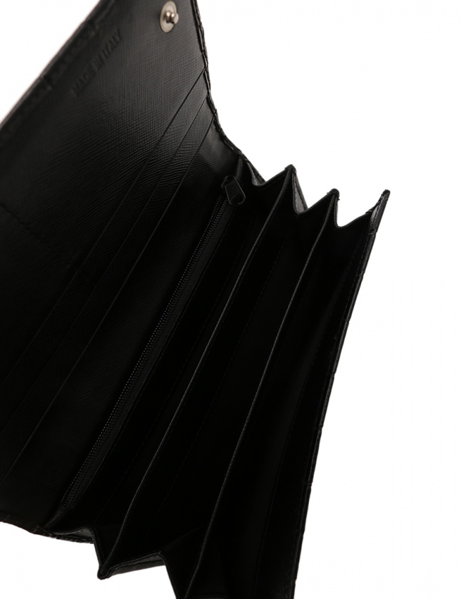 プラダ PRADA 二つ折り長財布 黒 小物 レザー クロコダイル型押し