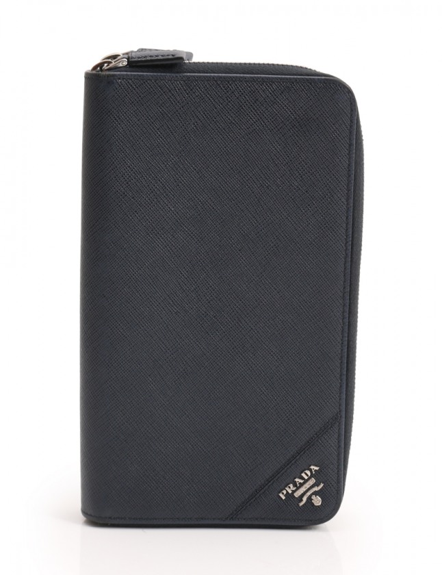 プラダ PRADA ラウンドファスナー長財布 ドキュメントケース ネイビー  